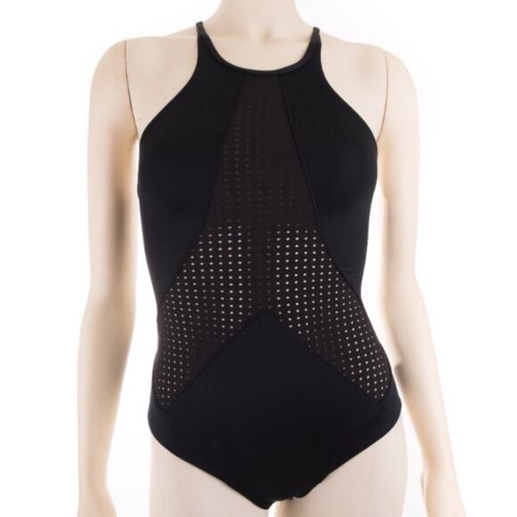 Vitamin A Perforated Black Lace Up Back One Piece Swimsuit S - Picture 4 of 9